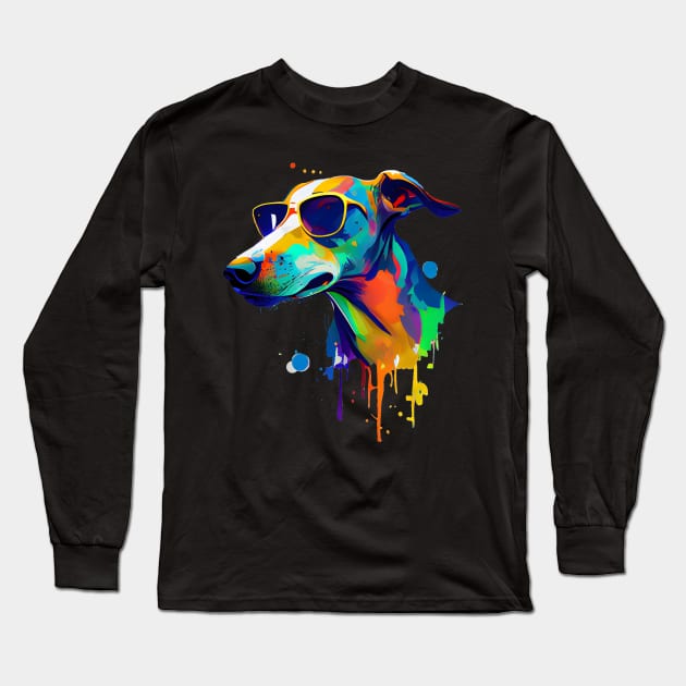 Colourful Cool Greyhound Dog with Sunglasses Long Sleeve T-Shirt by MLArtifex